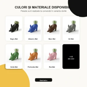 Ghiveci Decorativ Iepuraș pentru Suculente și Plante Mici - paleta de culori disponibile, produs imprimat 3D Vibecraft