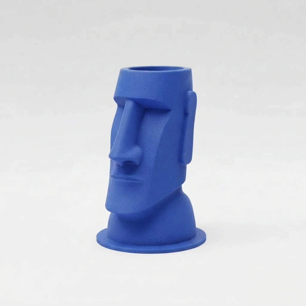 Suport Pixuri Decorativ Moai pentru Birou, Organizare Papetărie 120 mm - culoare Albastru, imprimare 3D Vibecraft