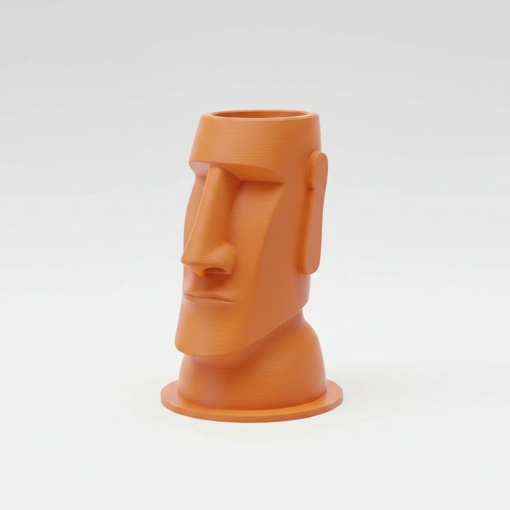 Suport Pixuri Decorativ Moai pentru Birou, Organizare Papetărie 120 mm - Orange compozit mat, imprimare 3D Vibecraft