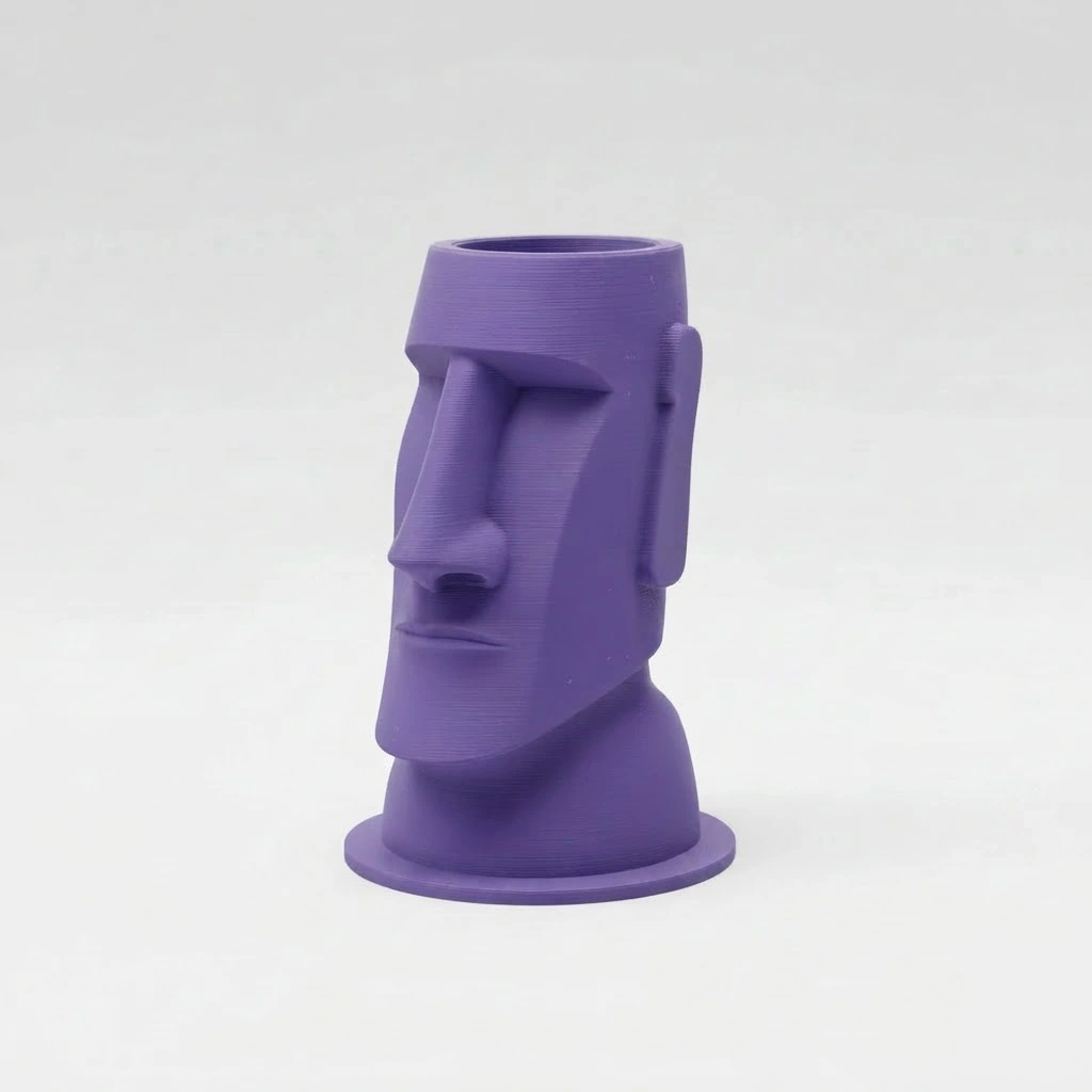 Suport Pixuri Decorativ Moai pentru Birou, Organizare Papetărie 120 mm - culoare Mov, imprimare 3D Vibecraft