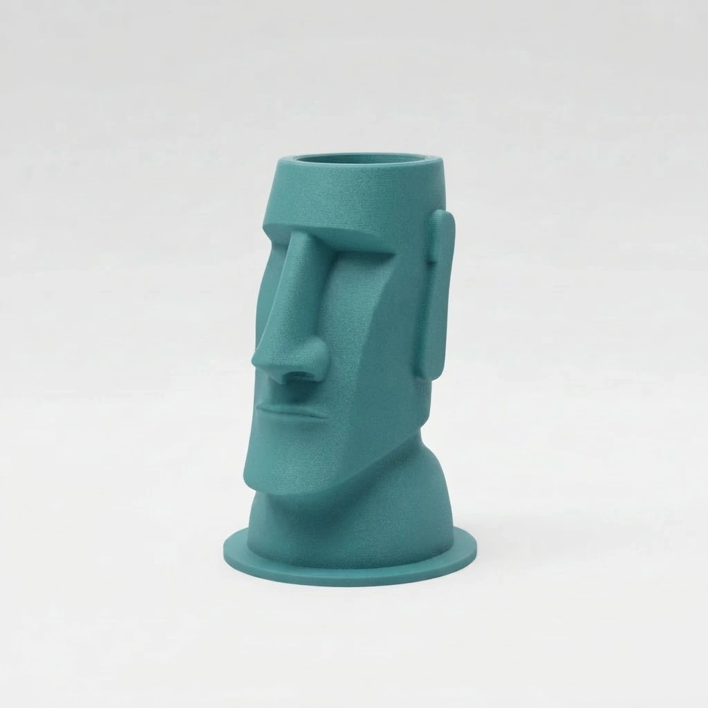 Suport Pixuri Decorativ Moai pentru Birou, Organizare Papetărie 120 mm - culoare Albastru verzui, imprimare 3D Vibecraft
