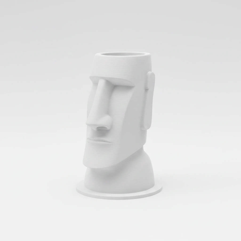 Suport Pixuri Decorativ Moai pentru Birou, Organizare Papetărie 120 mm - culoare Alb, produs imprimat 3D Vibecraft
