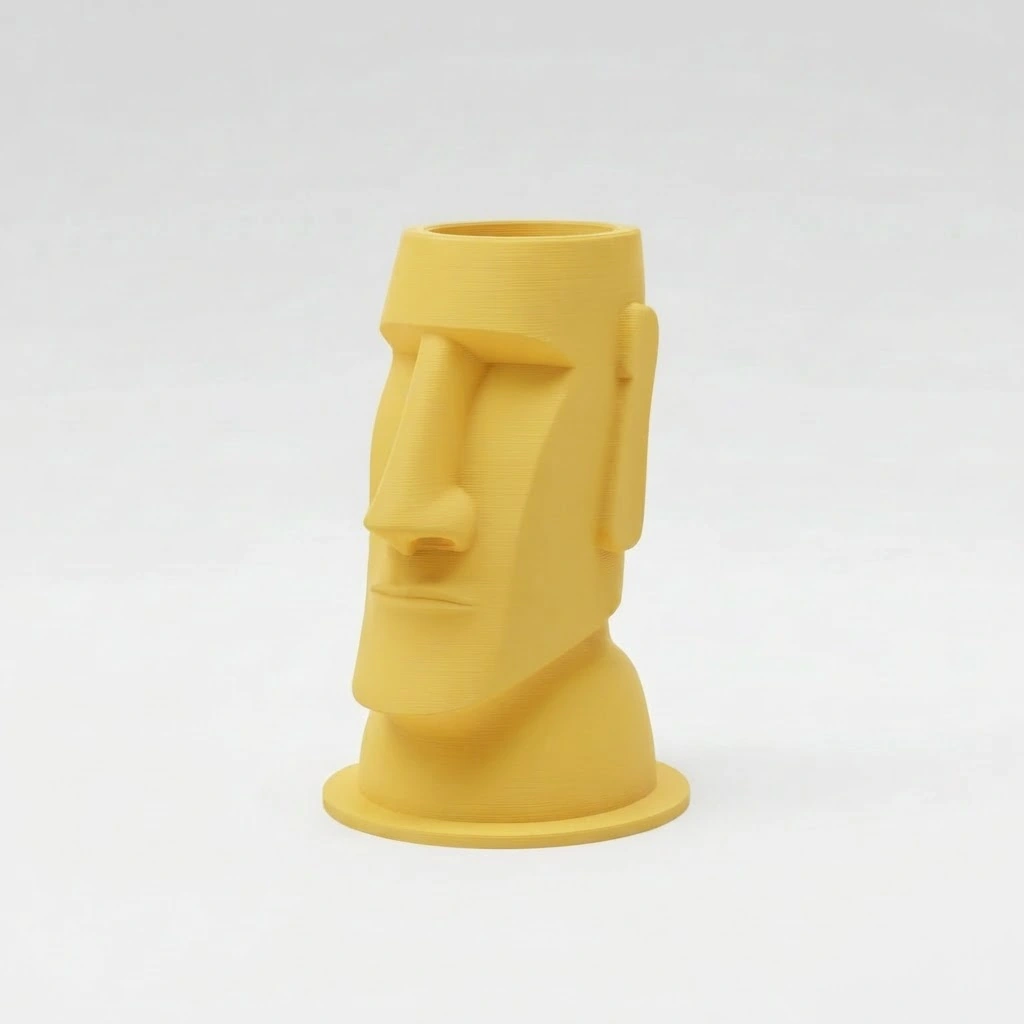 Suport Pixuri Decorativ Moai pentru Birou, Organizare Papetărie 120 mm - culoare Galben, imprimare 3D Vibecraft