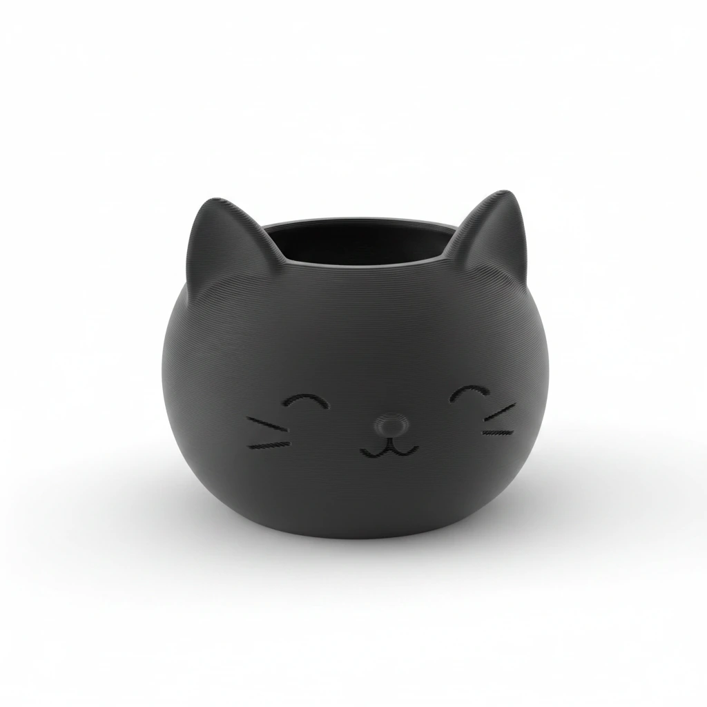 Mini Ghiveci Decorativ cu Design Pisică pentru Suculente și Plante Mici - culoare Negru, produs imprimat 3D Vibecraft