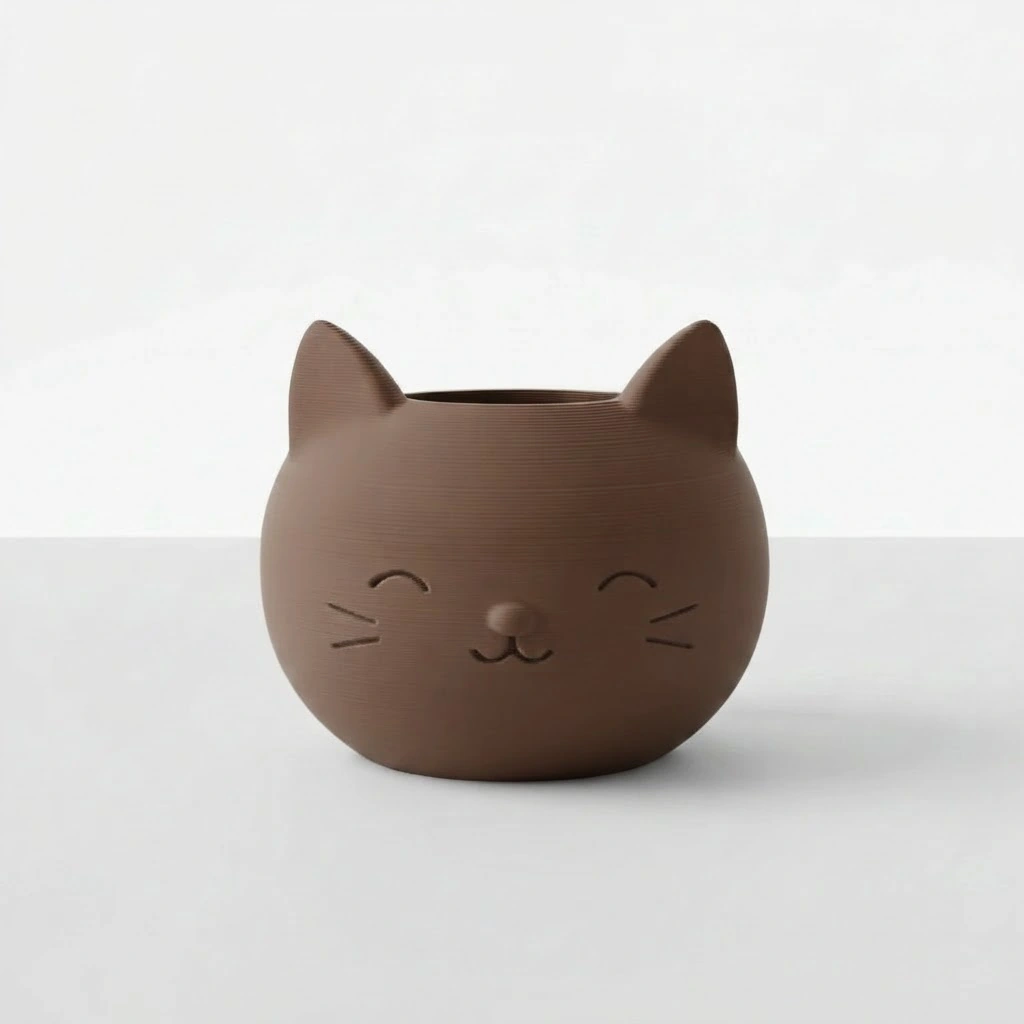 Mini Ghiveci Decorativ cu Design Pisică pentru Suculente și Plante Mici - culoare Maro, imprimare 3D Vibecraft