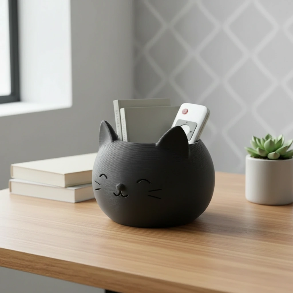 Mini Ghiveci Decorativ cu Design Pisică pentru Suculente și Plante Mici - Negru compozit mat, imprimare 3D Vibecraft