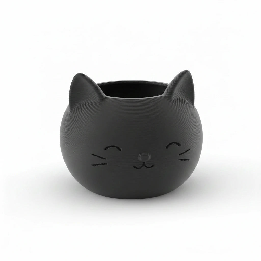 Mini Ghiveci Decorativ cu Design Pisică pentru Suculente și Plante Mici - Negru compozit mat, imprimare 3D Vibecraft