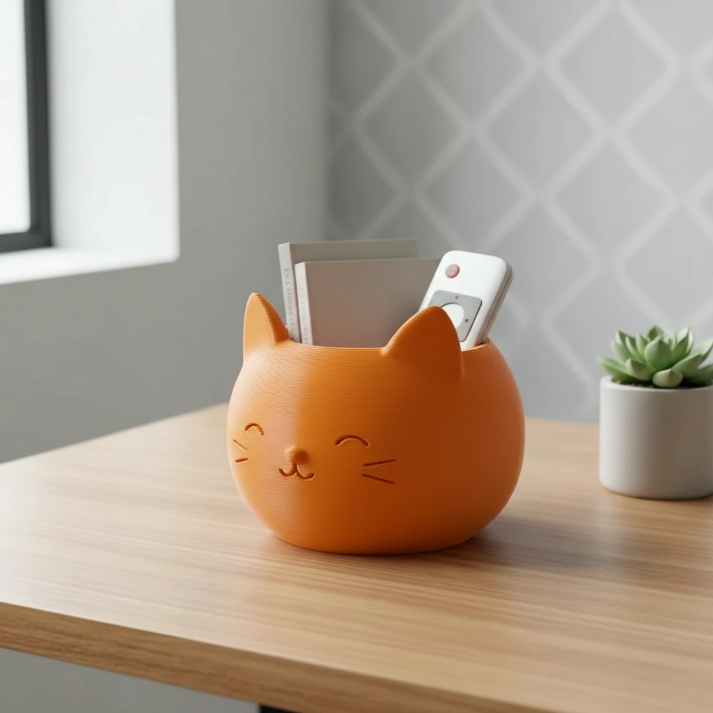 Mini Ghiveci Decorativ cu Design Pisică pentru Suculente și Plante Mici - Orange compozit mat, imprimare 3D Vibecraft