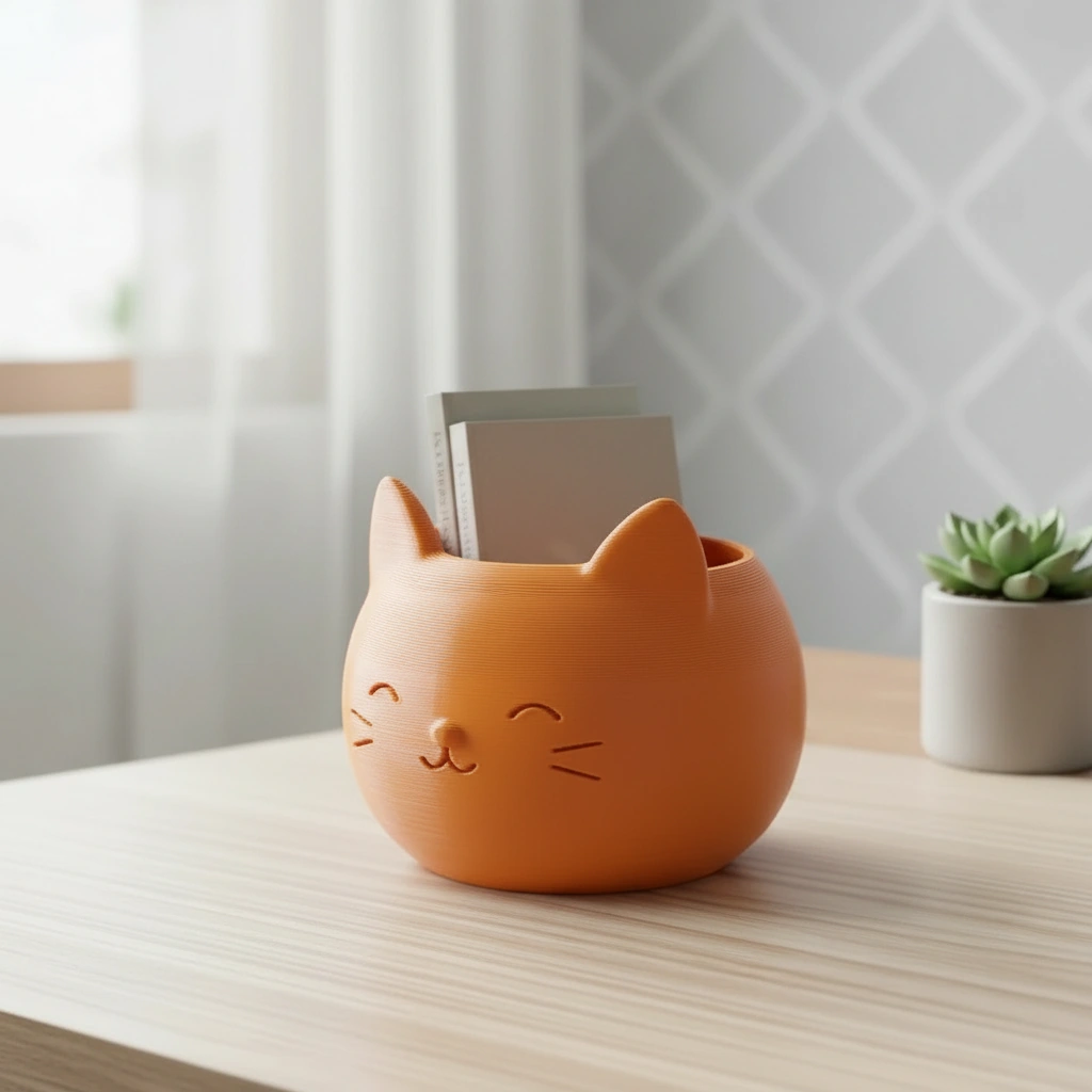 Mini Ghiveci Decorativ cu Design Pisică pentru Suculente și Plante Mici - Orange compozit mat, imprimare 3D Vibecraft