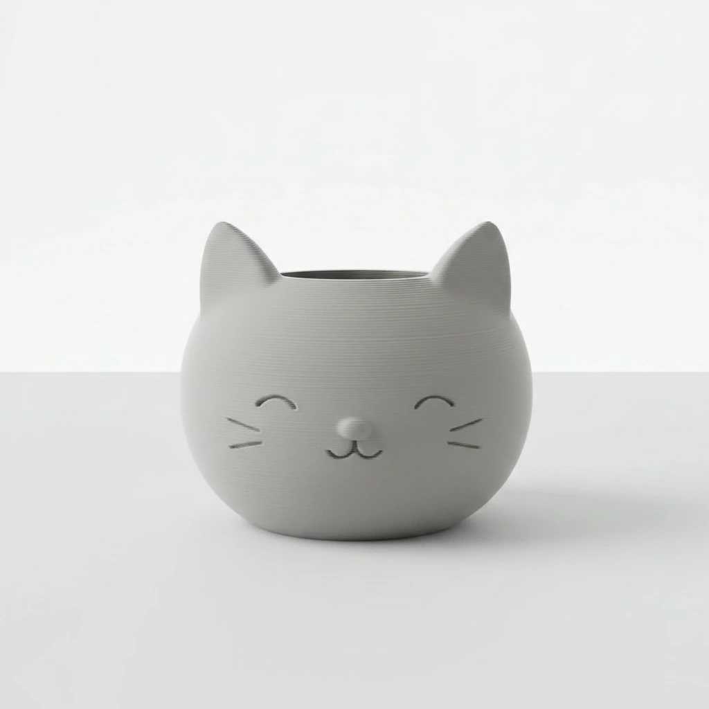 Mini Ghiveci Decorativ cu Design Pisică pentru Suculente și Plante Mici - culoare Gri, imprimare 3D Vibecraft