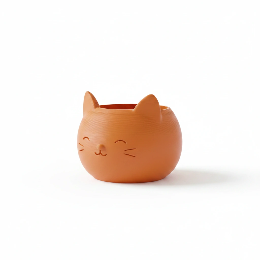 Mini Ghiveci Decorativ cu Design Pisică pentru Suculente și Plante Mici - culoare Portocaliu, imprimare 3D Vibecraft