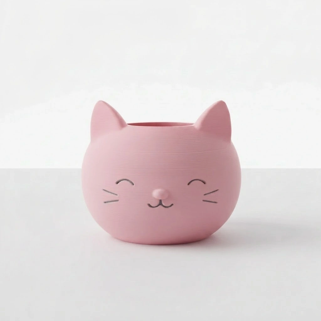 Mini Ghiveci Decorativ cu Design Pisică pentru Suculente și Plante Mici - culoare Roz, imprimare 3D Vibecraft