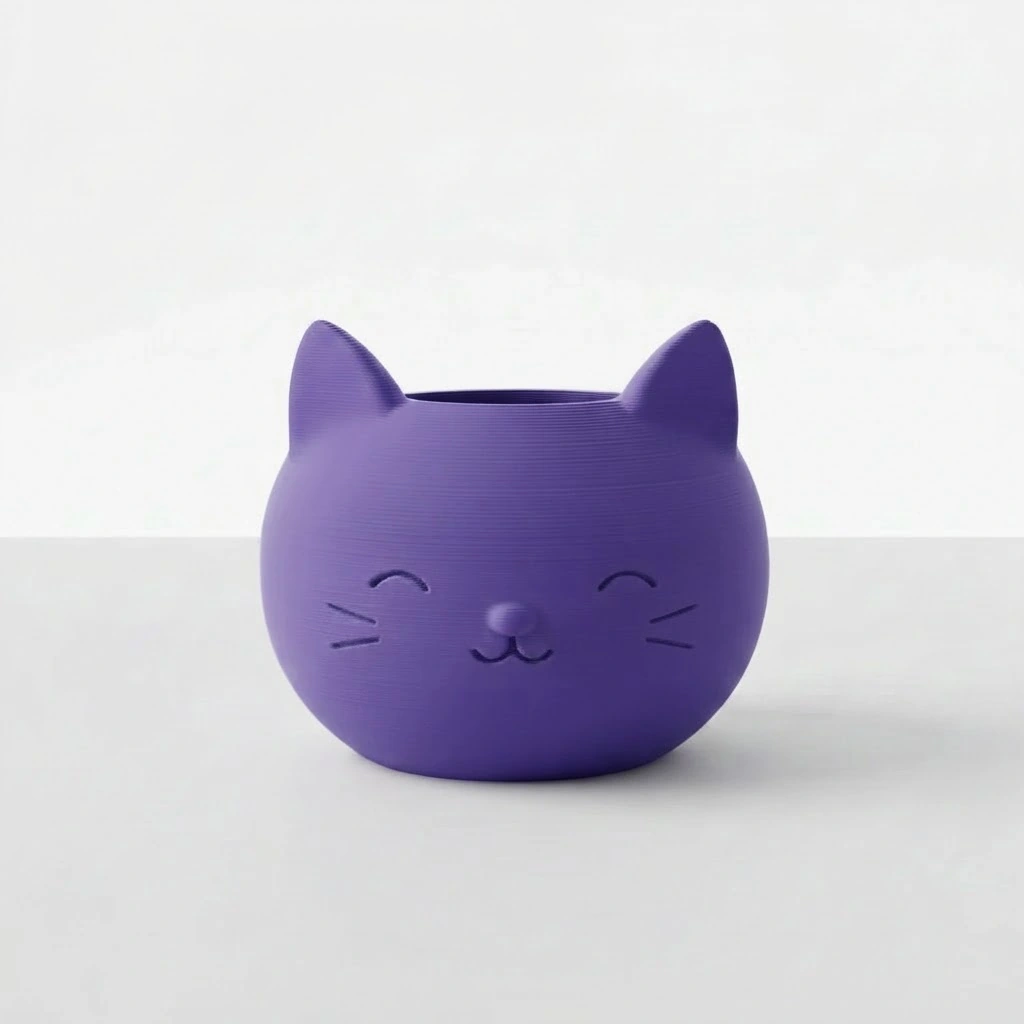 Mini Ghiveci Decorativ cu Design Pisică pentru Suculente și Plante Mici - culoare Mov, imprimare 3D Vibecraft