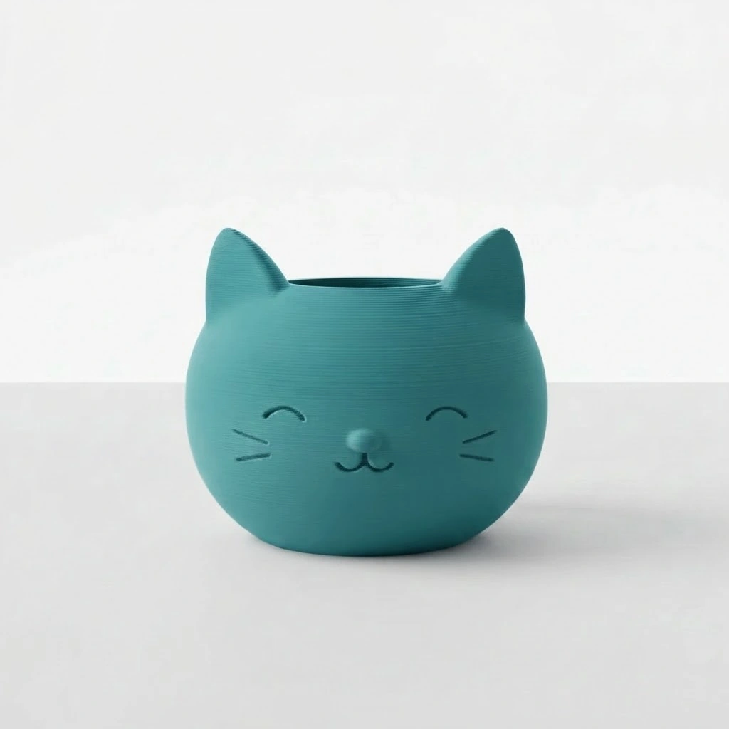 Mini Ghiveci Decorativ cu Design Pisică pentru Suculente și Plante Mici - culoare Albastru verzui, imprimare 3D Vibecraft