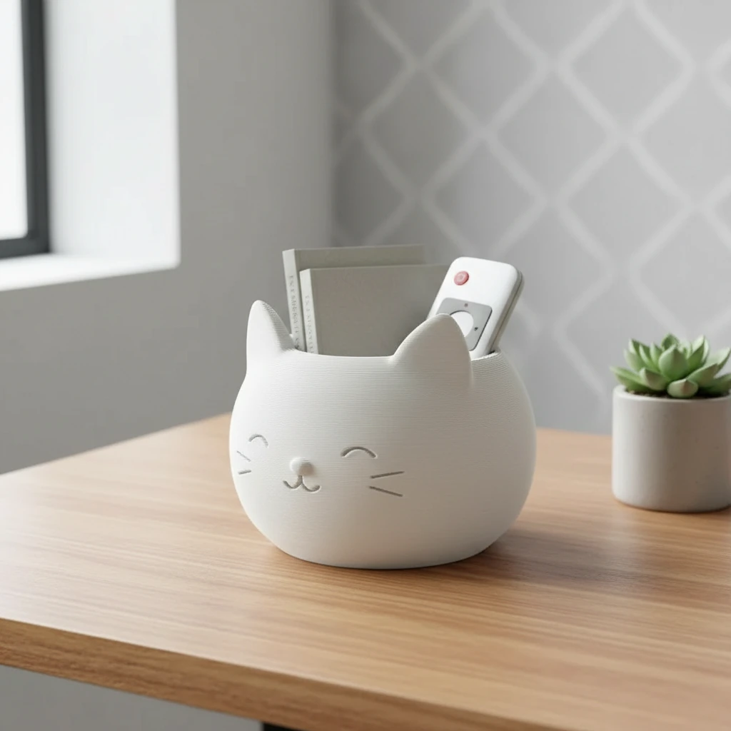 Mini Ghiveci Decorativ cu Design Pisică pentru Suculente și Plante Mici - culoare Alb, produs imprimat 3D Vibecraft