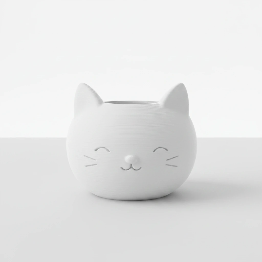 Mini Ghiveci Decorativ cu Design Pisică pentru Suculente și Plante Mici - culoare Alb, produs imprimat 3D Vibecraft