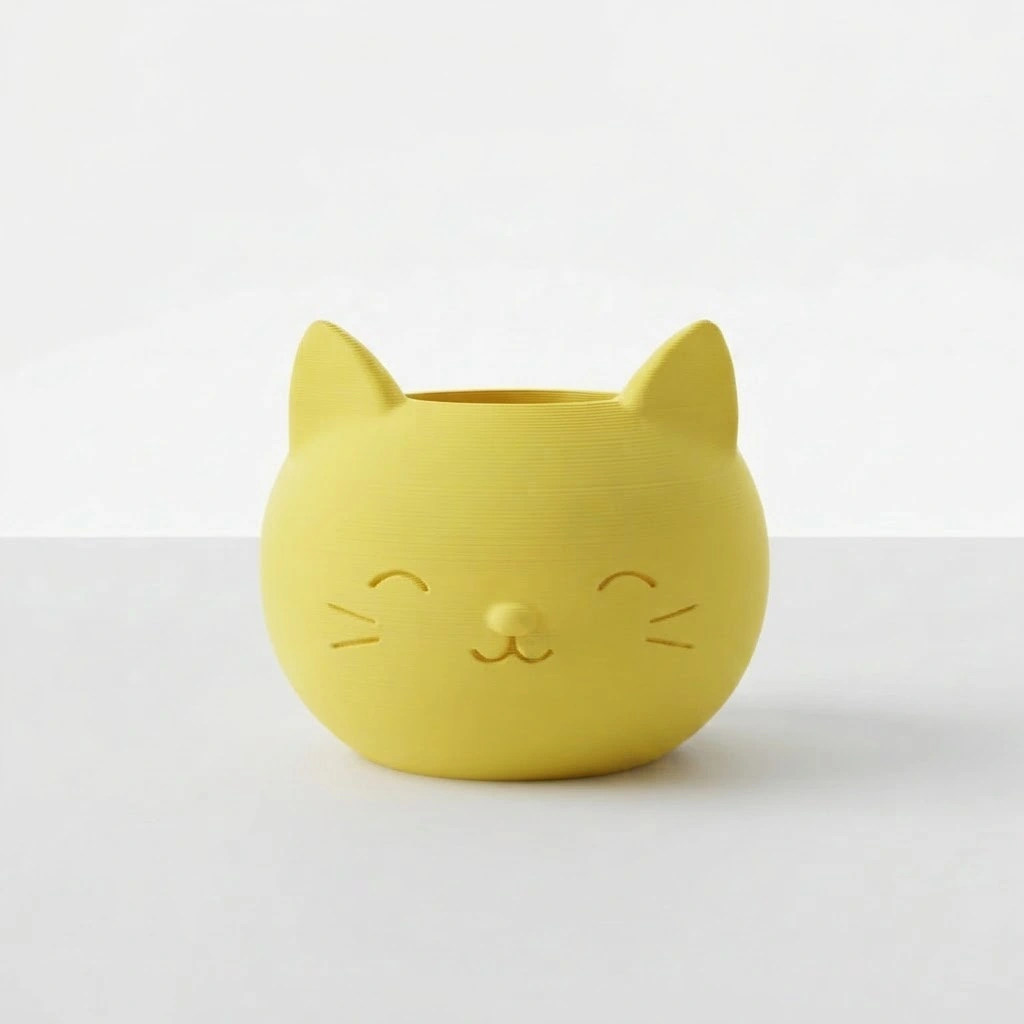Mini Ghiveci Decorativ cu Design Pisică pentru Suculente și Plante Mici - culoare Galben, imprimare 3D Vibecraft