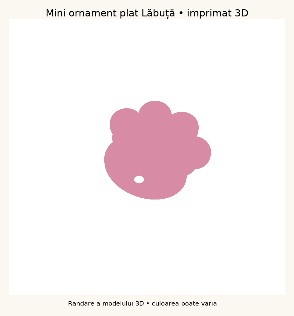 Randare a modelului 3D Mini ornament plat Lăbuță; culoarea poate varia