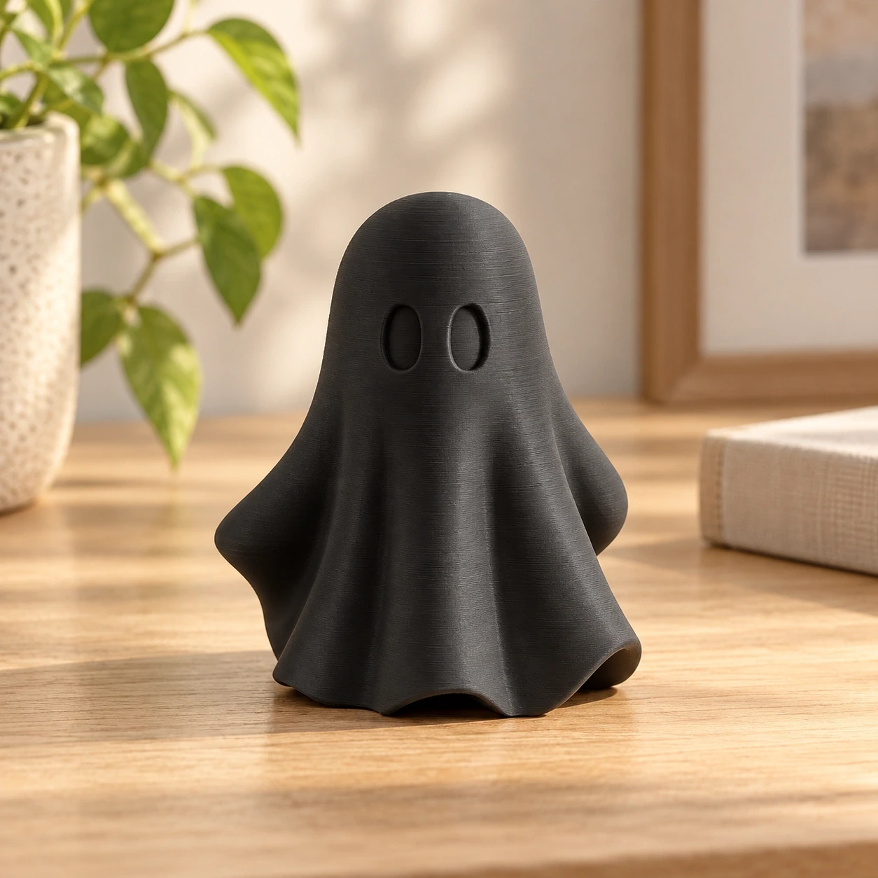 Figurină fantomă minimalistă Halloween, imprimată 3D - 6,81 × 6,56 × 8 cm - culoare Negru, produs imprimat 3D Vibecraft
