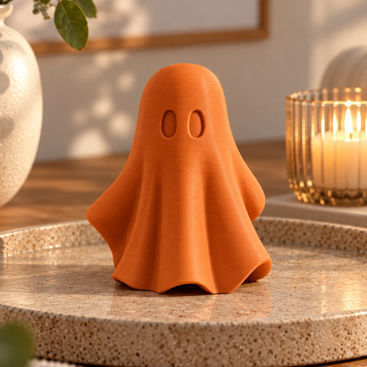 Figurină fantomă minimalistă Halloween, imprimată 3D - 6,81 × 6,56 × 8 cm - Orange compozit mat, imprimare 3D Vibecraft