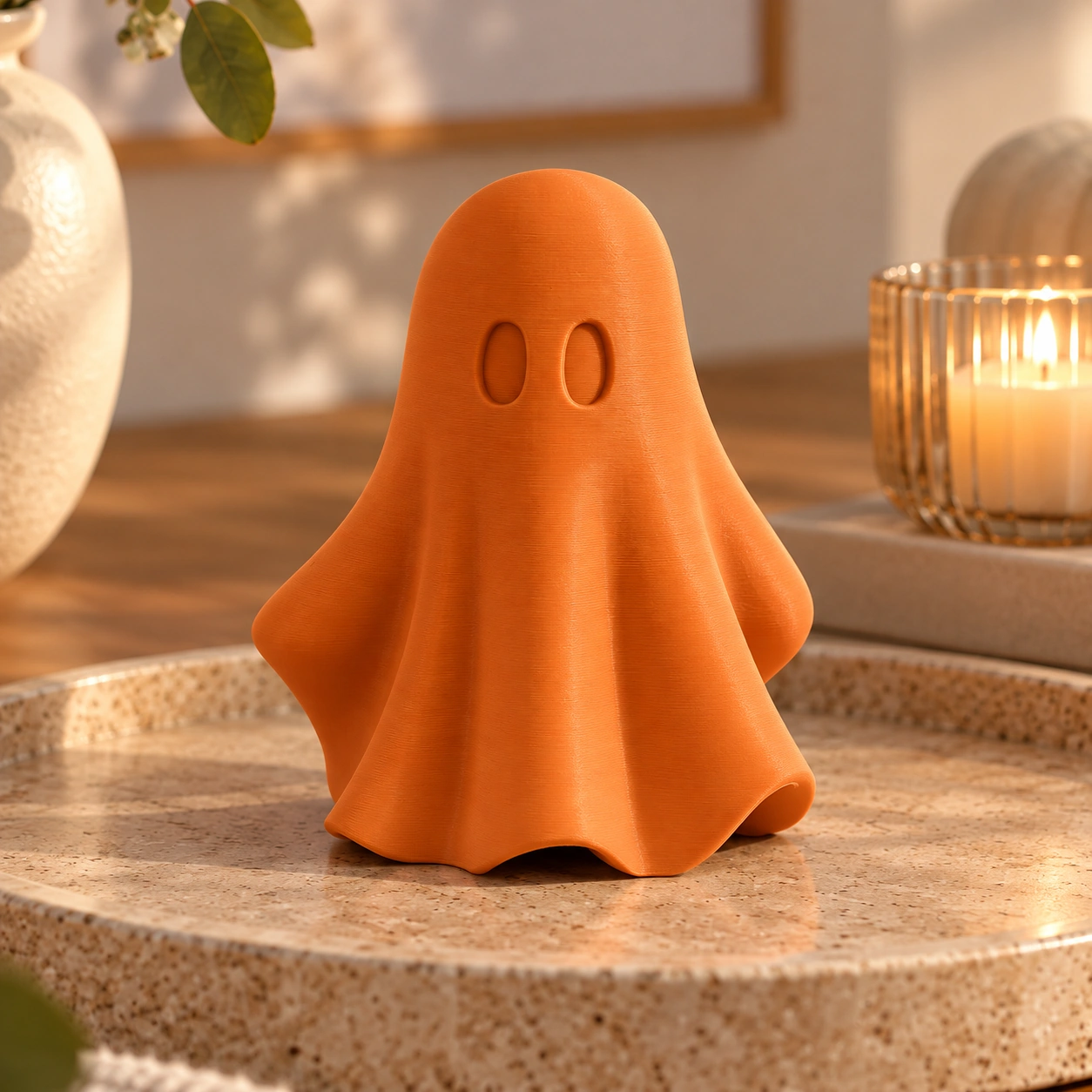 Figurină fantomă minimalistă Halloween, imprimată 3D - 6,81 × 6,56 × 8 cm - Orange compozit mat, imprimare 3D Vibecraft