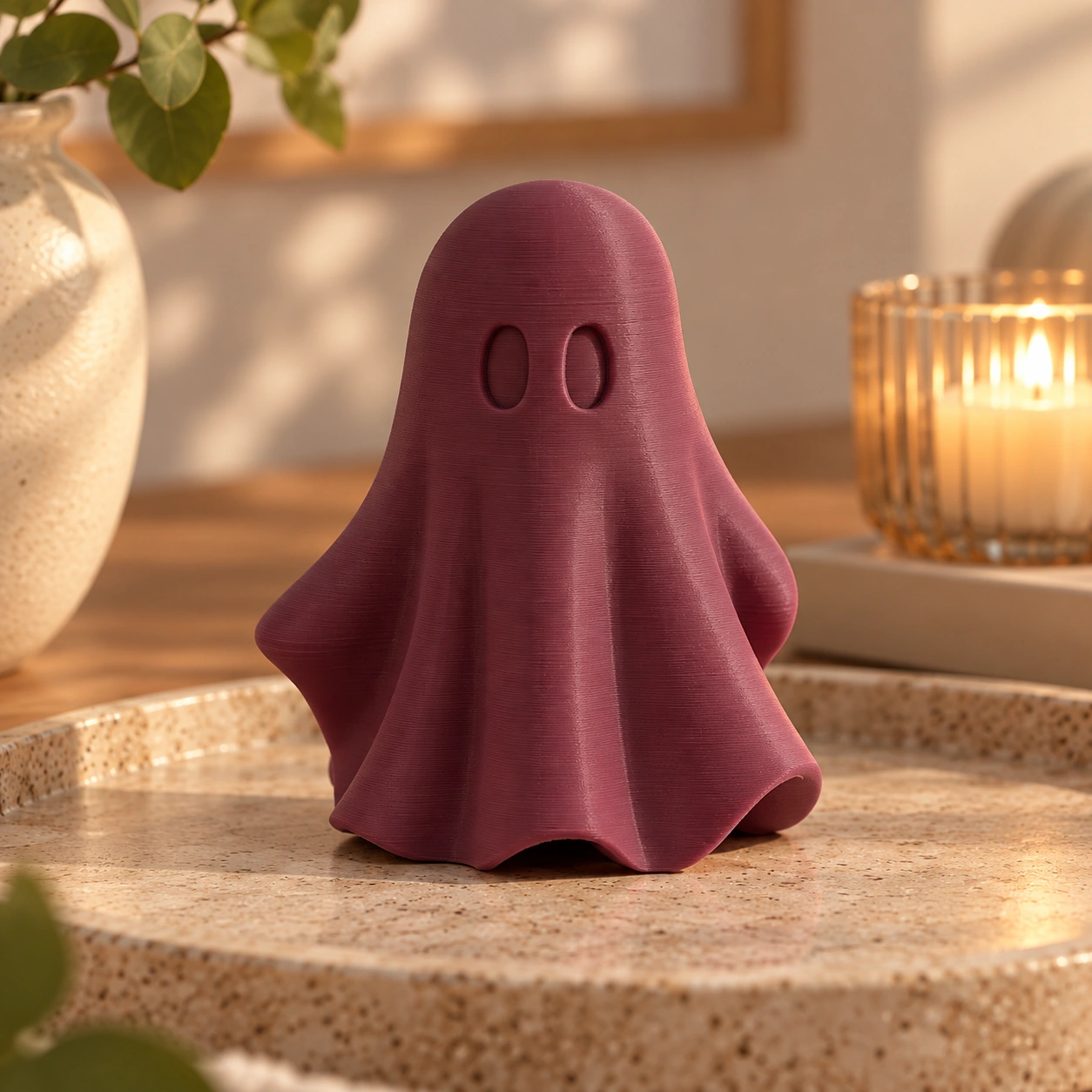 Figurină fantomă minimalistă Halloween, imprimată 3D - 6,81 × 6,56 × 8 cm - Purple red compozit mat, imprimare 3D Vibecraft