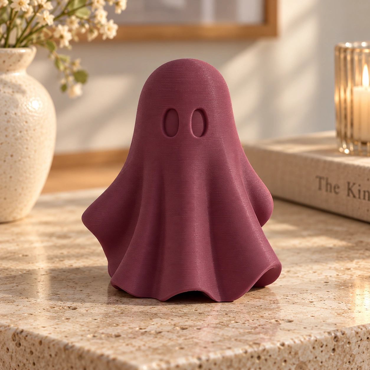 Figurină fantomă minimalistă Halloween, imprimată 3D - 6,81 × 6,56 × 8 cm - Purple red compozit mat, imprimare 3D Vibecraft