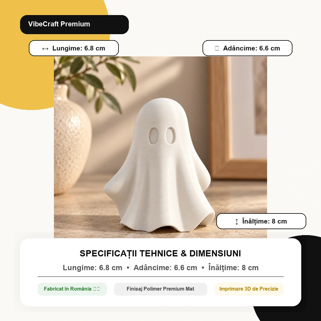 Figurină fantomă minimalistă Halloween, imprimată 3D - 6,81 × 6,56 × 8 cm - dimensiuni produs, produs imprimat 3D Vibecraft