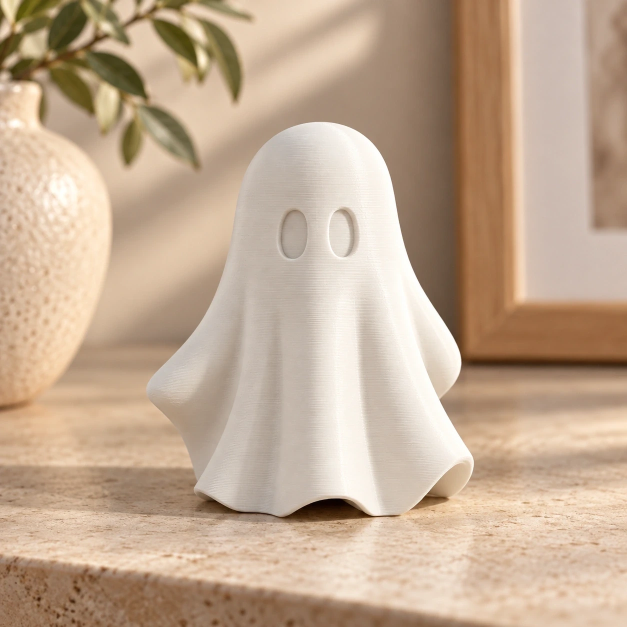 Figurină fantomă minimalistă Halloween, imprimată 3D - 6,81 × 6,56 × 8 cm - culoare Alb, produs imprimat 3D Vibecraft