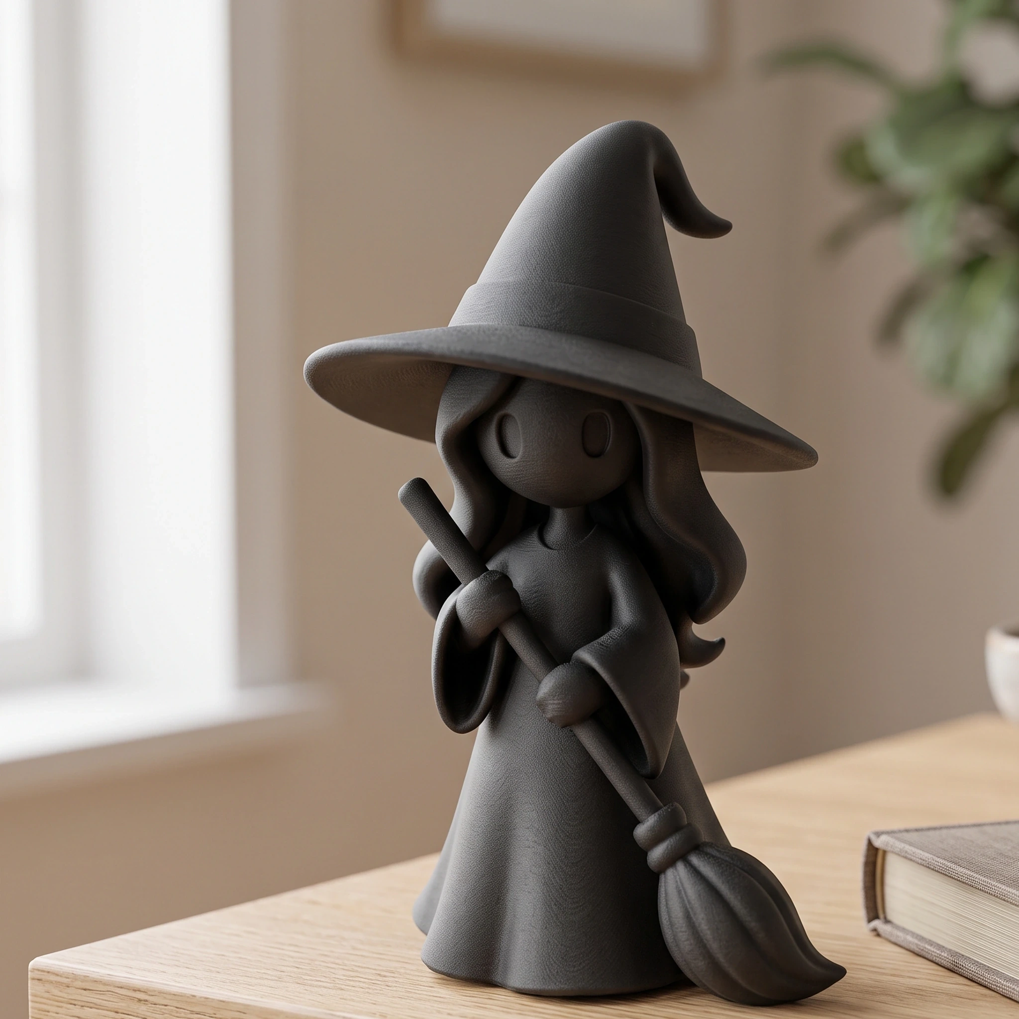 Figurină vrăjitoare stilizată Halloween, imprimată 3D - 6,23 × 5,84 × 10 cm - culoare Negru, produs imprimat 3D Vibecraft