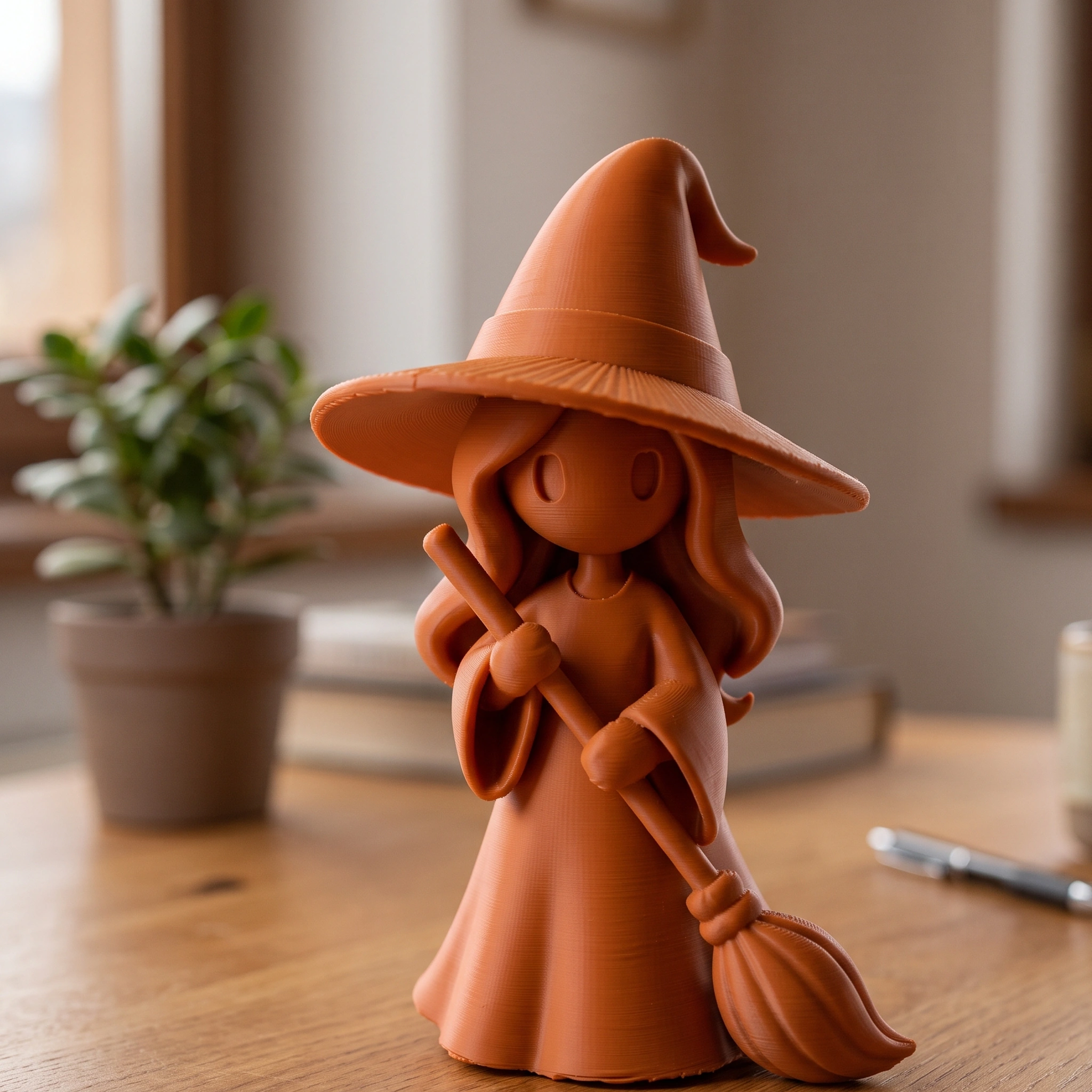 Figurină vrăjitoare stilizată Halloween, imprimată 3D - 6,23 × 5,84 × 10 cm - Orange compozit mat, imprimare 3D Vibecraft