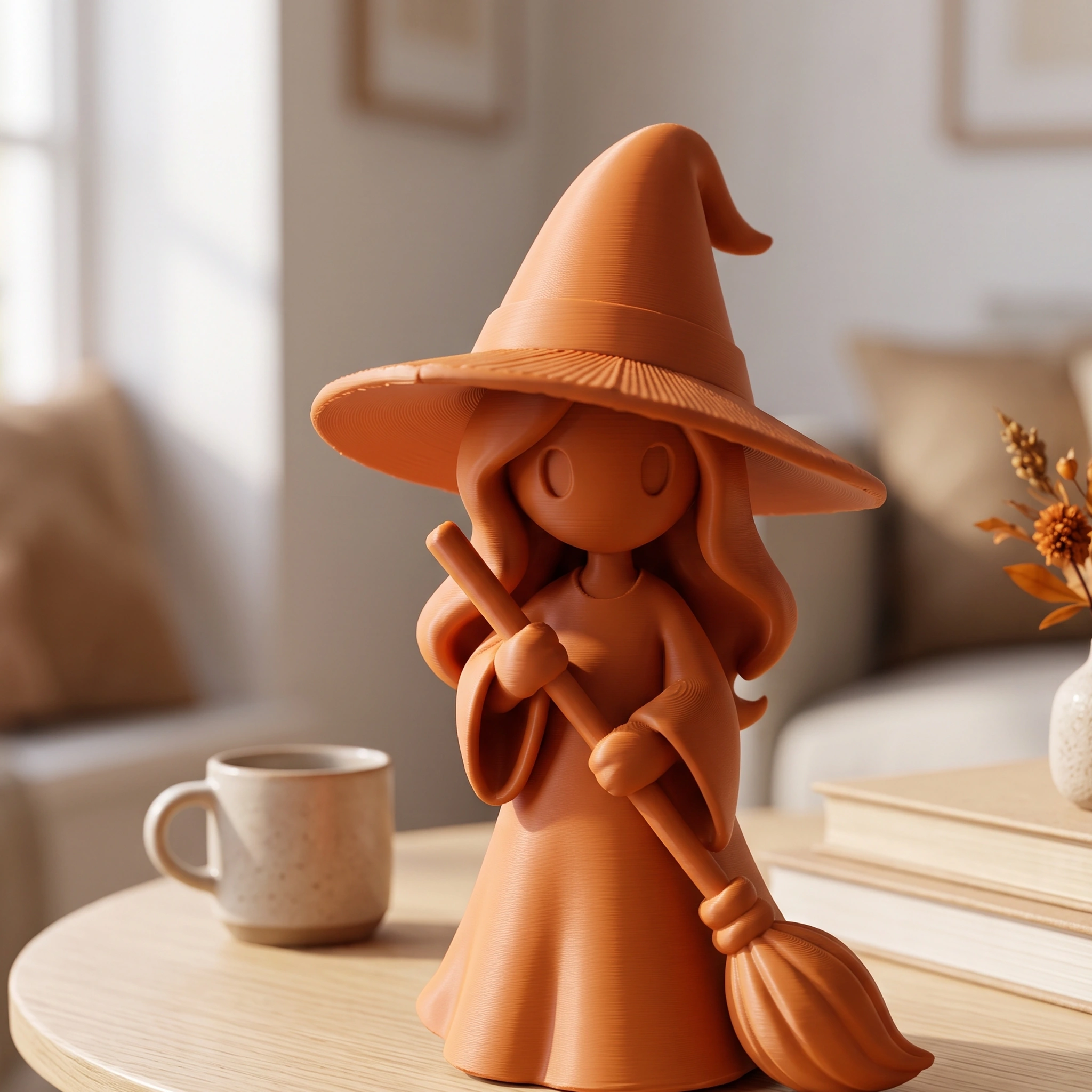 Figurină vrăjitoare stilizată Halloween, imprimată 3D - 6,23 × 5,84 × 10 cm - Orange compozit mat, imprimare 3D Vibecraft