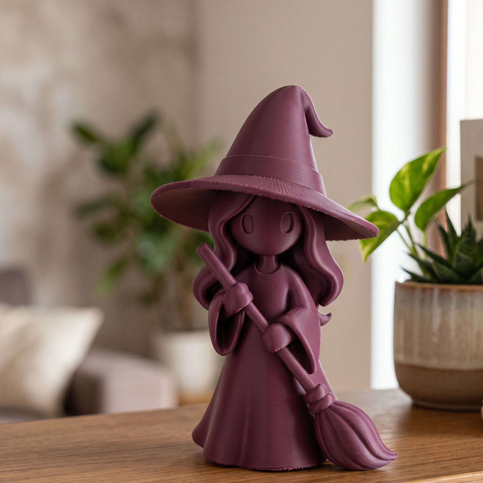 Figurină vrăjitoare stilizată Halloween, imprimată 3D - 6,23 × 5,84 × 10 cm - Purple red compozit mat, imprimare 3D Vibecraft