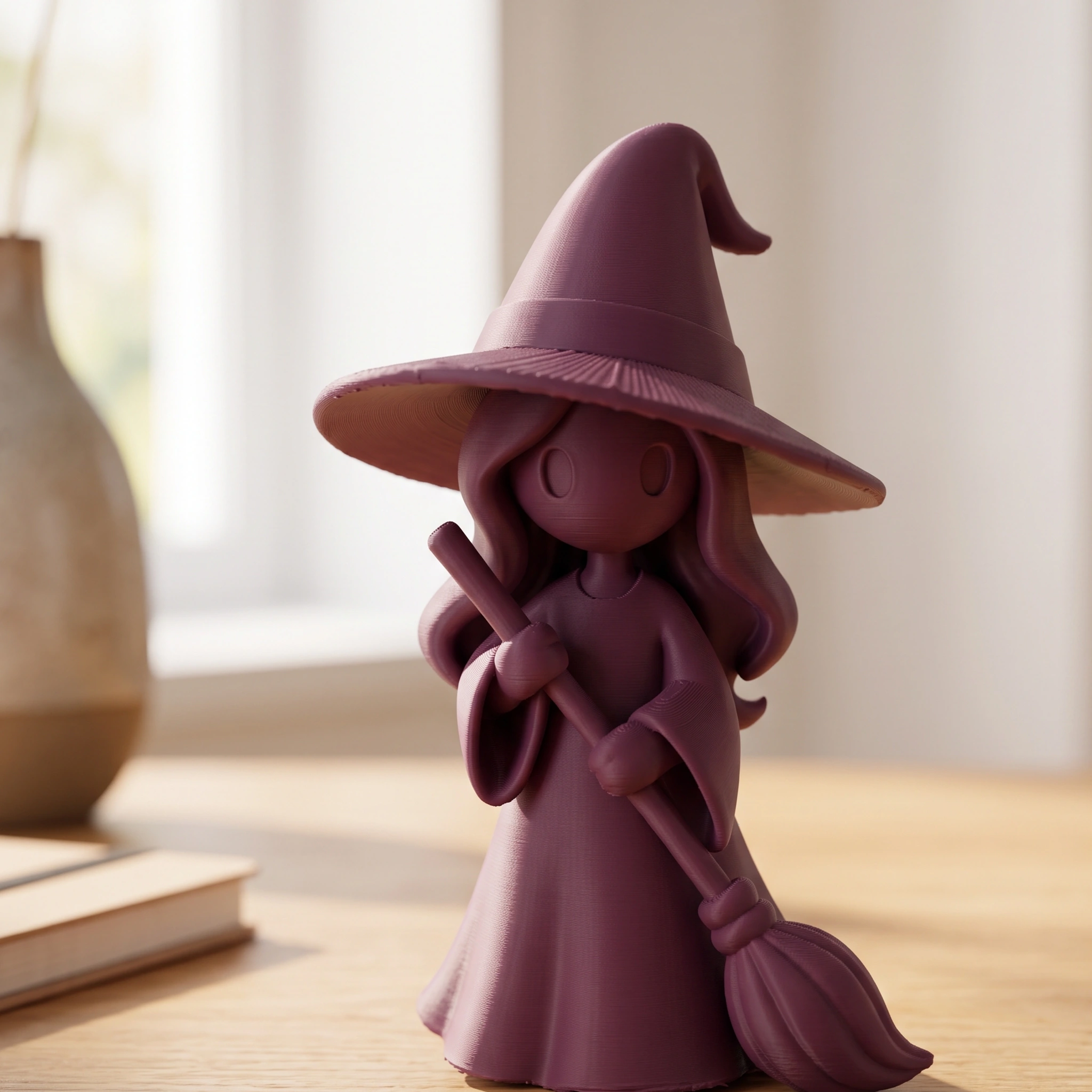 Figurină vrăjitoare stilizată Halloween, imprimată 3D - 6,23 × 5,84 × 10 cm - Purple red compozit mat, imprimare 3D Vibecraft