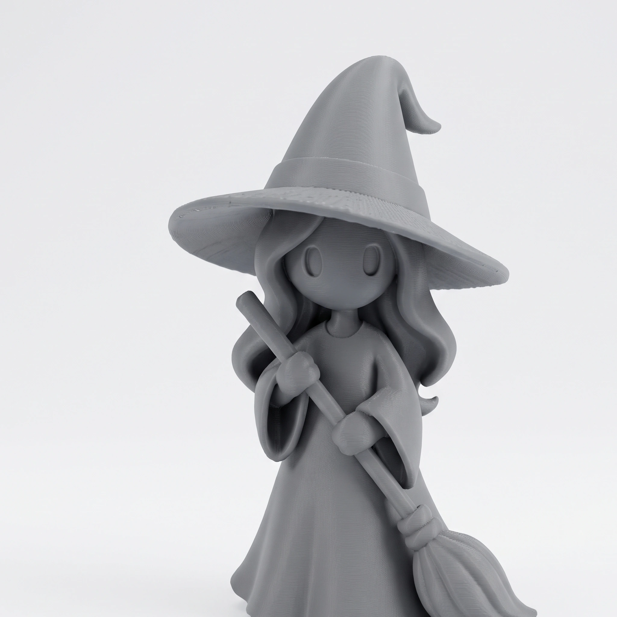 Figurină vrăjitoare stilizată Halloween, imprimată 3D - 6,23 × 5,84 × 10 cm - culoare Gri, imprimare 3D Vibecraft