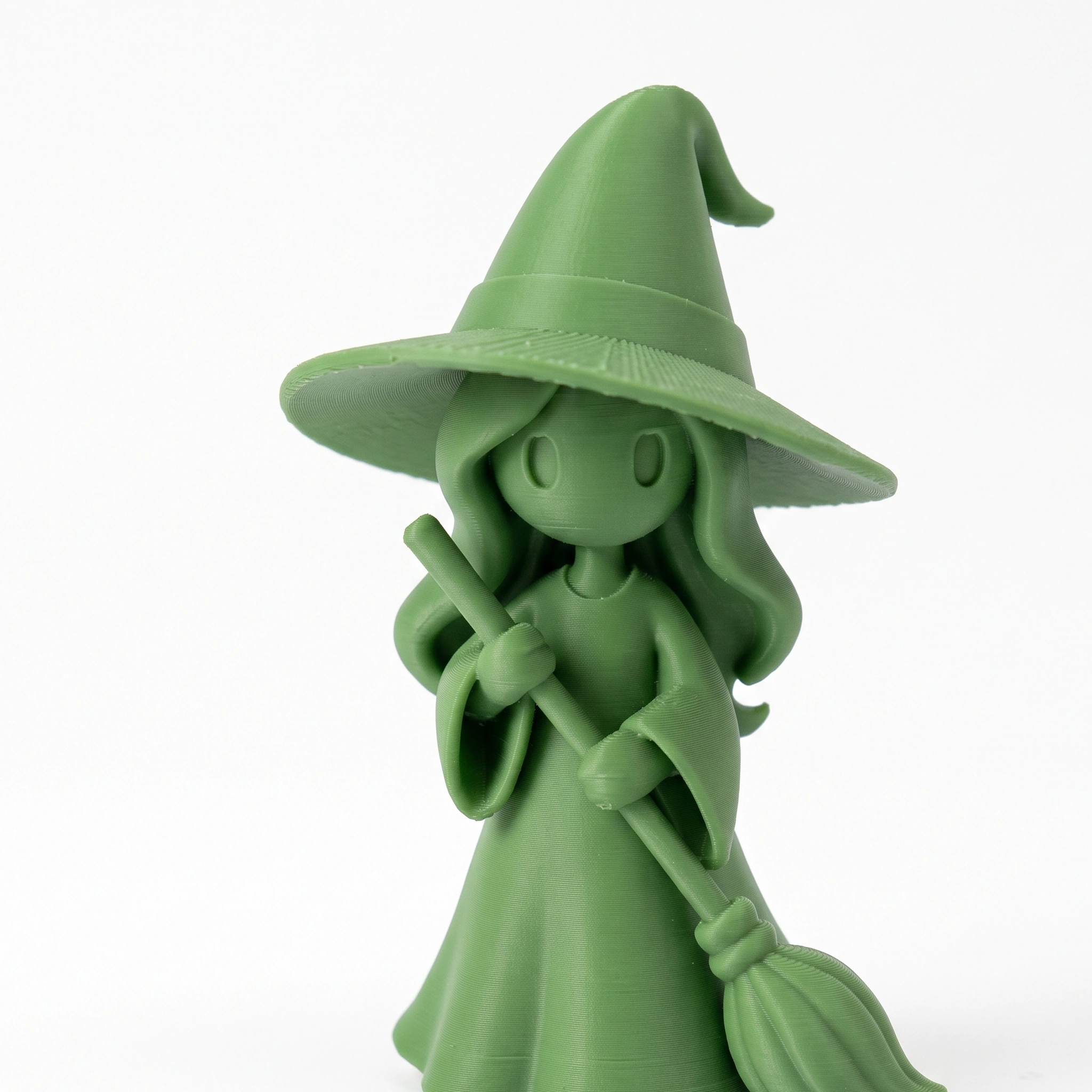 Figurină vrăjitoare stilizată Halloween, imprimată 3D - 6,23 × 5,84 × 10 cm - culoare Verde, imprimare 3D Vibecraft