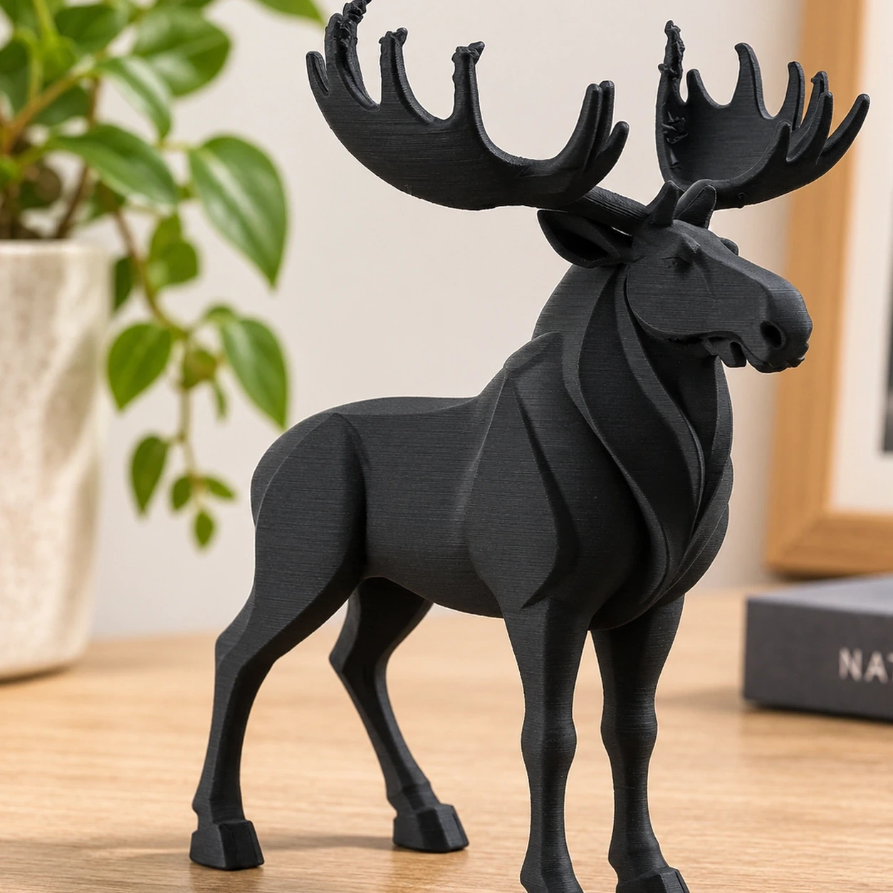 Figurină decorativă elan nordic, imprimată 3D - 8,6 × 6,5 × 10 cm - culoare Negru, produs imprimat 3D Vibecraft