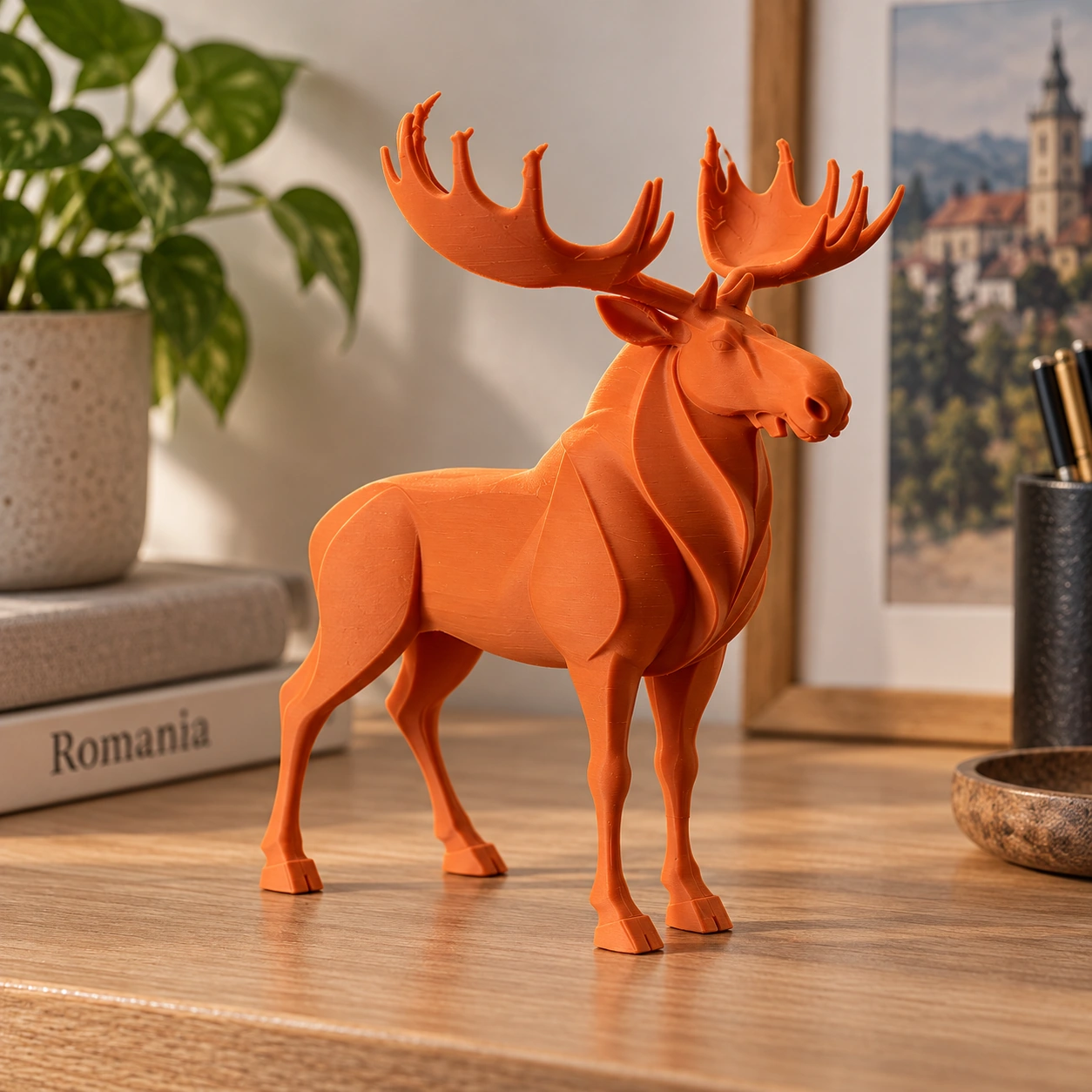 Figurină decorativă elan nordic, imprimată 3D - 8,6 × 6,5 × 10 cm - Orange compozit mat, imprimare 3D Vibecraft