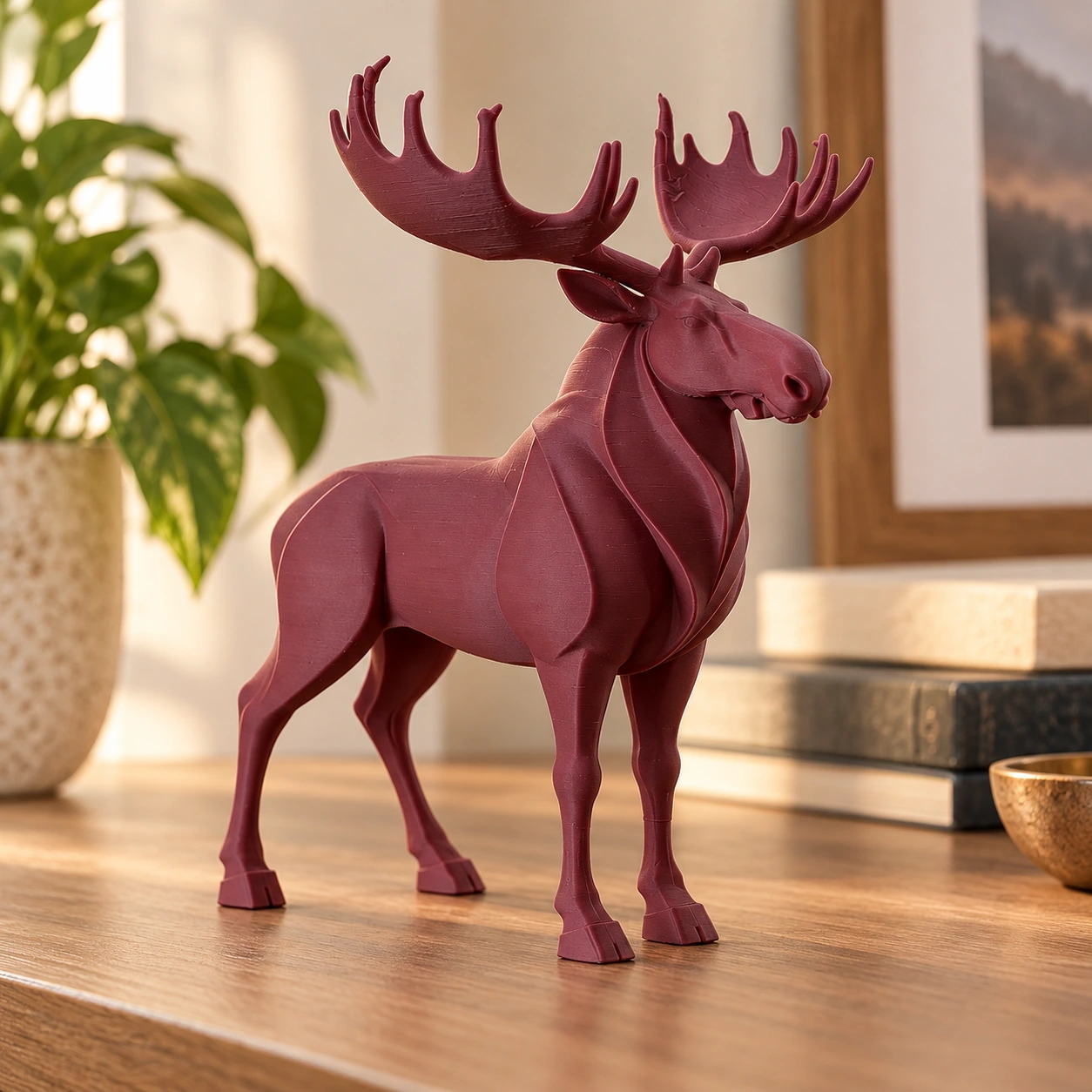 Figurină decorativă elan nordic, imprimată 3D - 8,6 × 6,5 × 10 cm - Purple red compozit mat, imprimare 3D Vibecraft