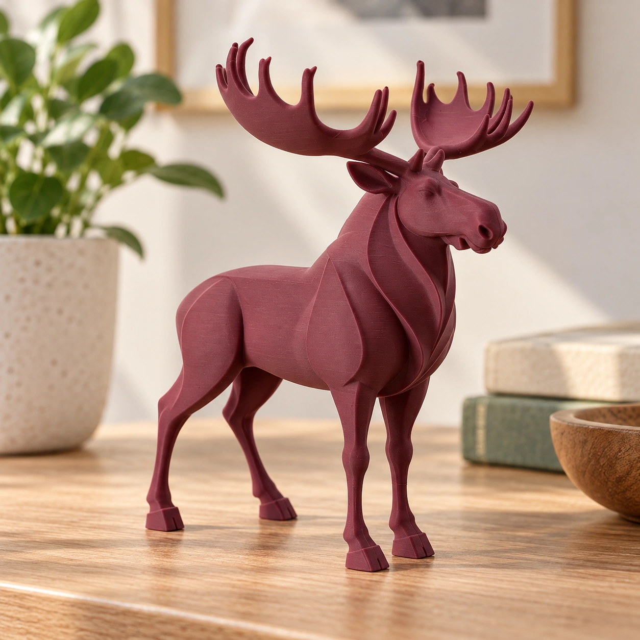 Figurină decorativă elan nordic, imprimată 3D - 8,6 × 6,5 × 10 cm - Purple red compozit mat, imprimare 3D Vibecraft