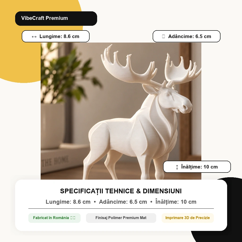 Figurină decorativă elan nordic, imprimată 3D - 8,6 × 6,5 × 10 cm - dimensiuni produs, produs imprimat 3D Vibecraft